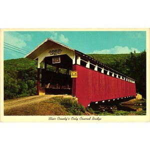 Fuoss Mills Covered Bridge Postcard Travel Souvenir Unposted Blair County PA